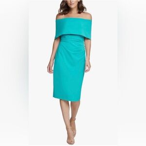 Vince Camuto Off Shoulder Ruched Midi Dress in Teal Size 2 | Worn Once